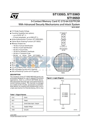 ST1335DD15/XXYY datasheet - 5-Contact Memory Card IC 272-bit EEPROM With Advanced Security Mechanisms and Inlock System