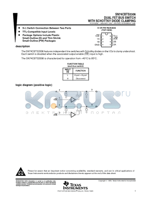 SN74CBTS3306D datasheet - DUAL FET BUS SWITCH WITH SCHOTTKY DIODE CLAMPING