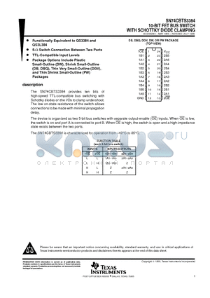 SN74CBTS3384DB datasheet - 10-BIT FET BUS SWITCH WITH SCHOTTKY DIODE CLAMPING