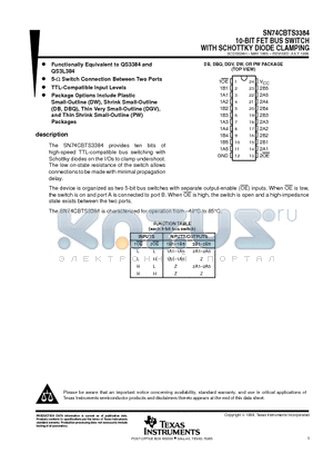 SN74CBTS3384DGV datasheet - 10-BIT FET BUS SWITCH WITH SCHOTTKY DIODE CLAMPING