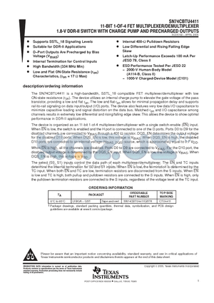 SN74CBTU4411GSTR datasheet - 11-BIT 1-OF-4 FET MULTIPLEXER/DEMULTIPLEXER 1.8-V DDR-II SWITCH WITH CHARGE PUMP AND PRECHARGED OUTPUTS