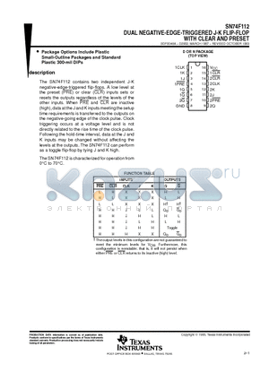 SN74F112 datasheet - DUAL NEGATIVE-EDGE-TRIGGERED J-K FLIP-FLOP WITH CLEAR AND PRESET