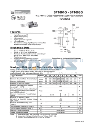 SF1603G datasheet - 16.0 AMPS. Glass Passivated Super Fast Rectifiers