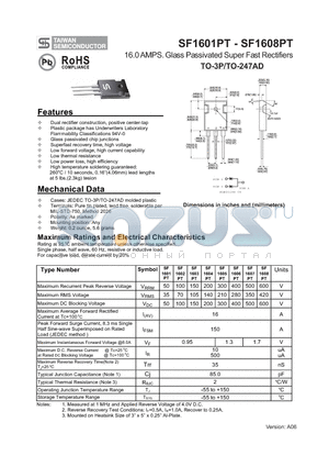 SF1602PT datasheet - 16.0 AMPS. Glass Passivated Super Fast Rectifiers