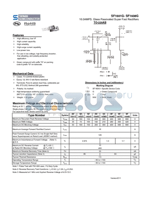 SF1604G datasheet - 16.0AMPS. Glass Passivated Super Fast Rectifiers