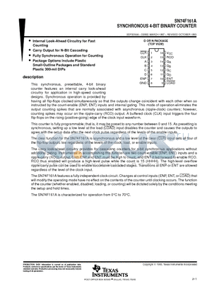 SN74F161 datasheet - SYNCHRONOUS 4-BIT BINARY COUNTER