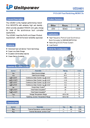 UD2401 datasheet - P-Ch 20V Fast Switching MOSFETs