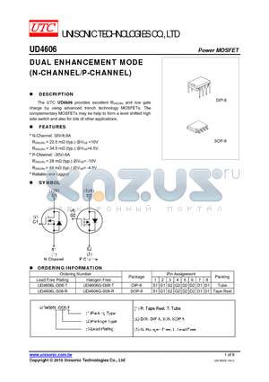 UD4606G-S08-R datasheet - DUAL ENHANCEMENT MODE N-CHANNEL/P-CHANNEL)