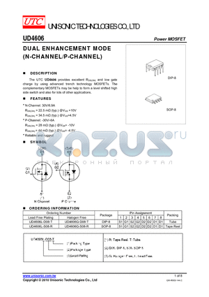 UD4606L-D08-T datasheet - DUAL ENHANCEMENT MODE N-CHANNEL/P-CHANNEL)