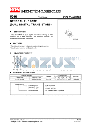 UD3HG-AG6-R datasheet - GENERAL PURPOSE DUAL DIGITAL TRANSISTORS)