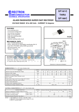 SF161C datasheet - GLASS PASSIVATED SUPER FAST RECTIFIER (VOLTAGE RANGE 50 to 400 Volts CURRENT 16 Amperes)