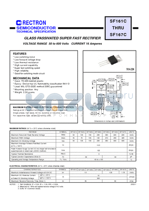 SF161C datasheet - GLASS PASSIVATED SUPER FAST RECTIFIER