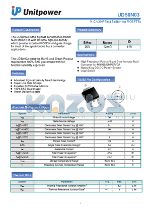 UD50N03 datasheet - N-Ch 30V Fast Switching MOSFETs