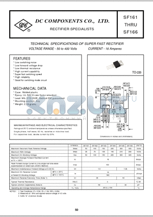 SF163 datasheet - TECHNICAL SPECIFICATIONS OF SUPER FAST RECTIFIER