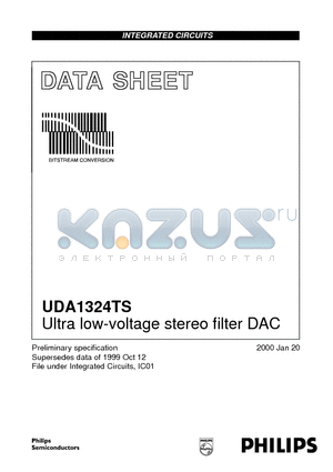 UDA1324TS datasheet - Ultra low-voltage stereo filter DAC