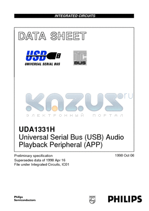 UDA1331H datasheet - Universal Serial Bus USB Audio Playback Peripheral APP