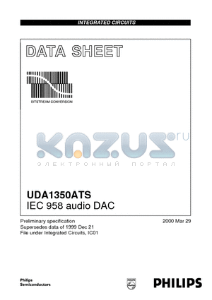 UDA1350ATS datasheet - IEC 958 audio DAC