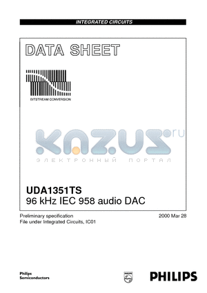 UDA1351TS datasheet - 96 kHz IEC 958 audio DAC