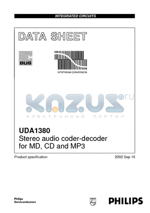 UDA1380 datasheet - Stereo audio coder-decoder for MD, CD and MP3