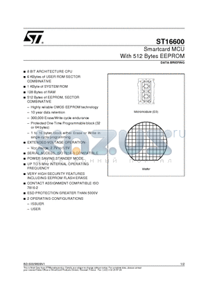 ST16600 datasheet - Smartcard MCU With 512 Bytes EEPROM