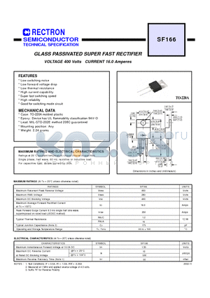 SF166 datasheet - GLASS PASSIVATED SUPER FAST RECTIFIER VOLTAGE 400 Volts CURRENT 16.0 Amperes