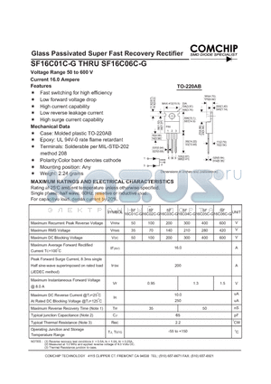 SF16C01C-G datasheet - Glass Passivated Super Fast Recovery Rectifier