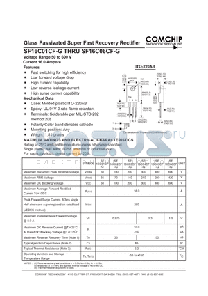 SF16C01CF-G datasheet - Glass Passivated Super Fast Recovery Rectifier