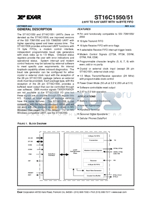 ST16C1550CP28 datasheet - 2.97V TO 5.5V UART WITH 16-BYTE FIFO