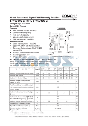 SF16C06C-G datasheet - Glass Passivated Super Fast Recovery Rectifier