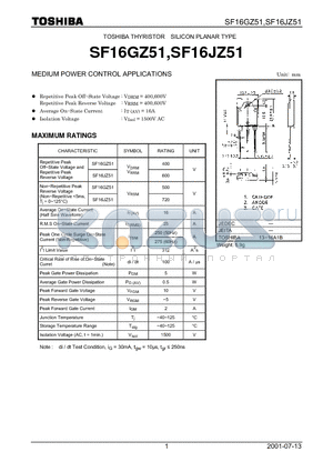 SF16JZ51 datasheet - MEDIUM POWER CONTROL APPLICATIONS