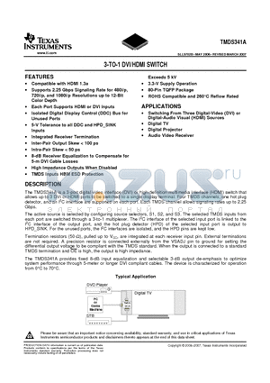 TMDS341A datasheet - 3-TO-1 DVI/HDMI SWITCH