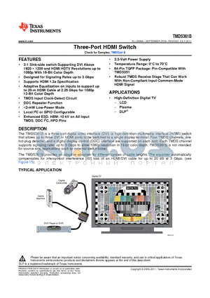 TMDS361BPAGR datasheet - Three-Port HDMI Switch