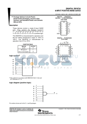 SN74F30 datasheet - 8-INPUT POSITIVE-NAND GATES