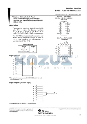 SN74F30D datasheet - 8-INPUT POSITIVE-NAND GATES