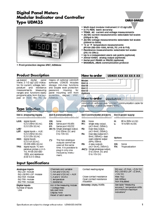 UDM35 datasheet - Digital Panel Meters Modular Indicator and Controller