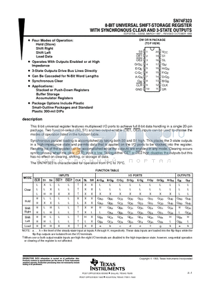 SN74F323 datasheet - 8-BIT UNIVERSAL SHIFT-STORAGE REGISTER WITH SYNCHRONOUS CLEAR AND 3-STATE OUTPUTS