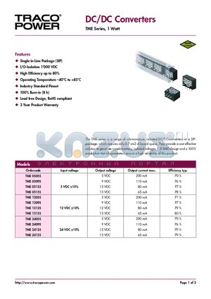 TME0512S datasheet - DC/DC Converters