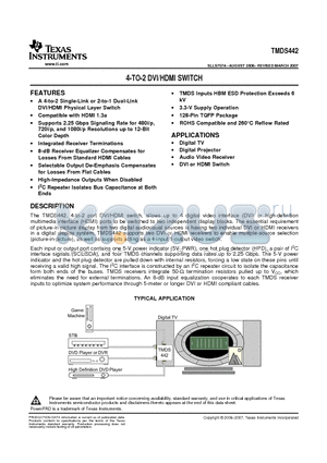 TMDS442 datasheet - 4-TO-2 DVI/HDMI SWITCH