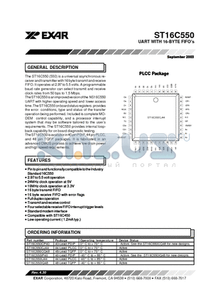 ST16C550CP40 datasheet - UART WITH 16-BYTE FIFOs