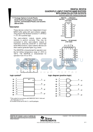 SN74F38 datasheet - QUADRUPLE 2-INPUT POSITIVE-NAND BUFFERS WITH OPEN-COLLECTOR OUTPUTS