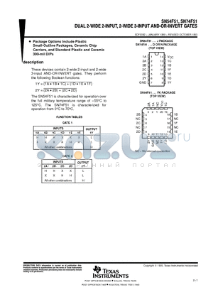 SN74F51 datasheet - DUAL 2-WIDE 2-INPUT, 2-WIDE 3-INPUT AND-OR-INVERT GATES