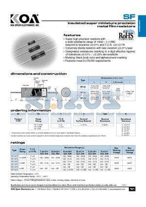 SF18YC1003B datasheet - insulated super miniature precision metal film resistors