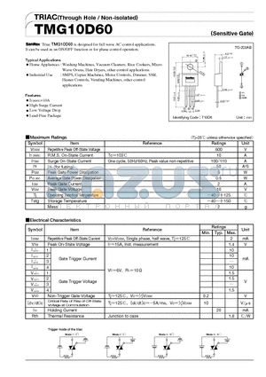 TMG10D60 datasheet - TRIAC(Through Hole/Non-isolated)