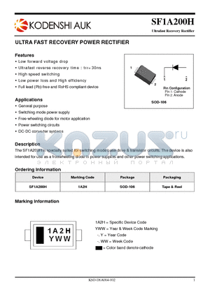 SF1A200H datasheet - ULTRA FAST RECOVERY POWER RECTIFIER