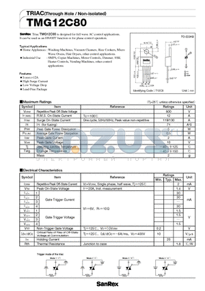 TMG12C80 datasheet - TRIAC(Through Hole/Non-isolated)