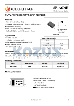 SF1A600H datasheet - ULTRA FAST RECOVERY POWER RECTIFIER