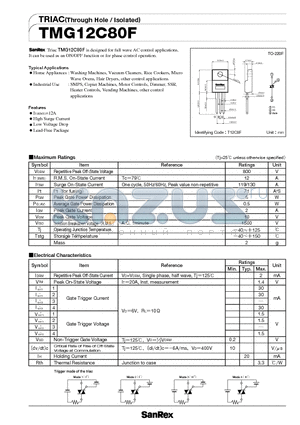 TMG12C80F datasheet - Full Wave AC control applications It can be used as an ON/OFF function or for phase control operation.