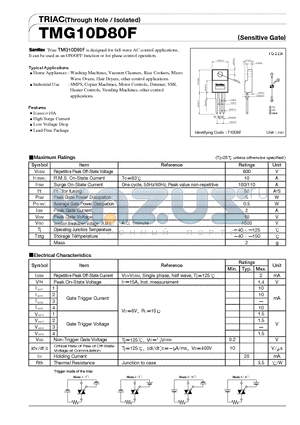 TMG10D80F datasheet - TRIAC(Through Hole/Isolated)