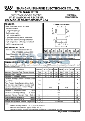 SF1G datasheet - SURFACE MOUNT SUPER FAST SWITCHING RECTIFIER