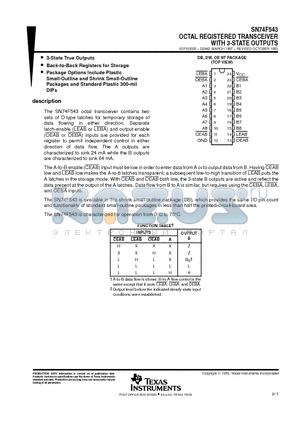 SN74F543NT datasheet - OCTAL REGISTERED TRANSCEIVER WITH 3-STATE OUTPUTS